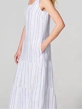 J Jill Love LINEN Striped Sleeveless Maxi Dress Size M MSRP $158